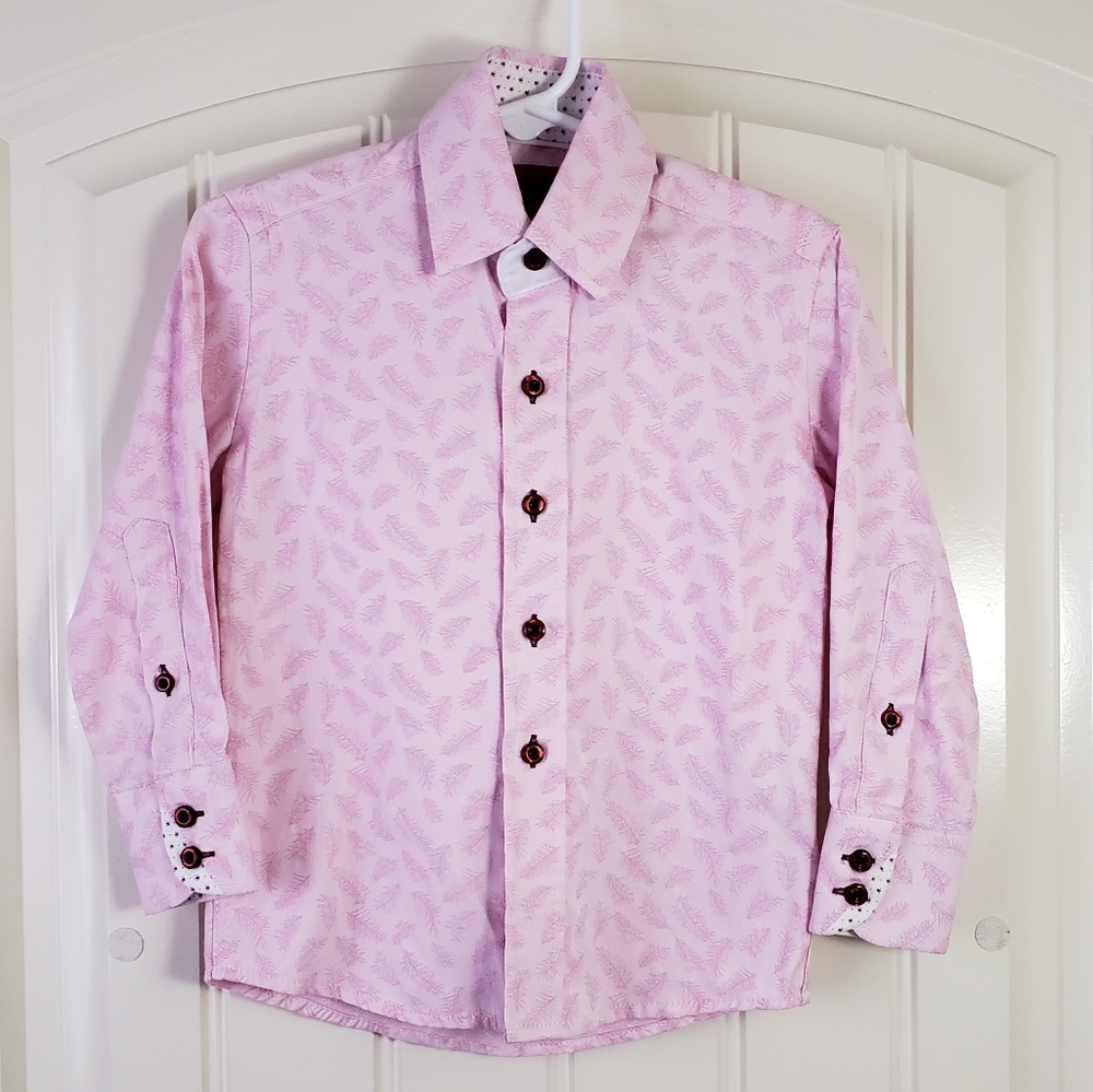 Elie Balleh Pink Feather Contrast-Cuff Button Up